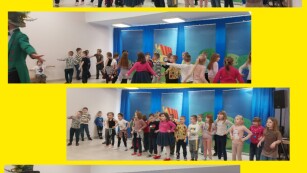 Dzieci biorą udział w spektaklu tanecznym